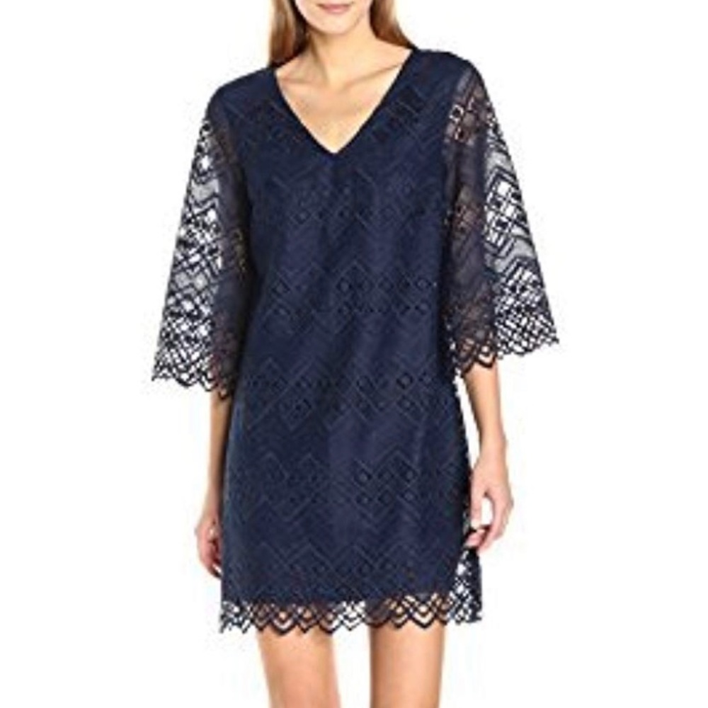Laundry Bell Sleeve Lace Dress, Navy, Size 0.
